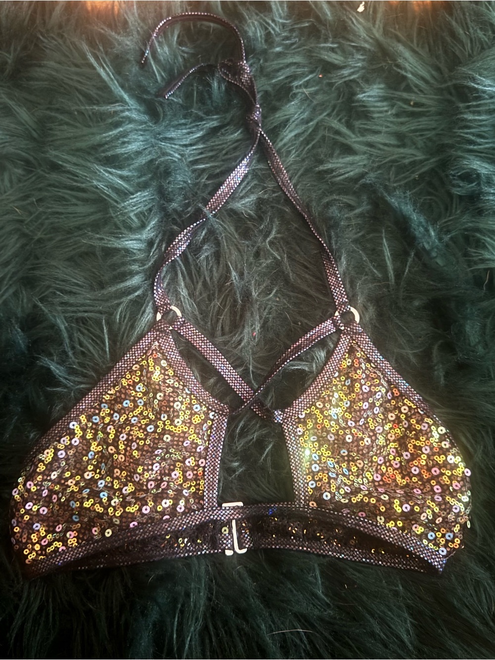 rave sparkle sequin halter bikini style top